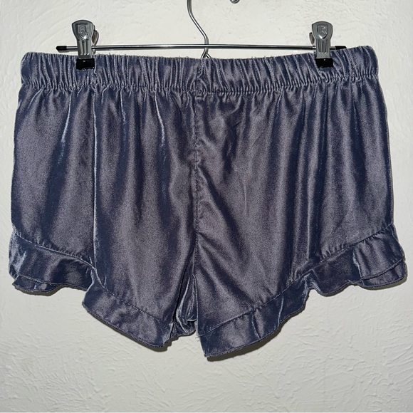 Victoria’s Secret velvet ruffled hem sleep shorts satin drawstring dark grey S - Picture 4 of 7